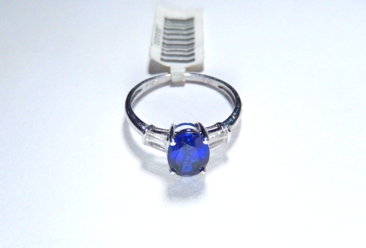 *NWT* 10k White Gold 1.5 CT Lab Created Blue and White Sapphire  Ring Size 7.25