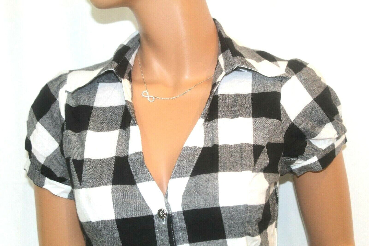 *NEW^  Finesse Cotton Front Button Down Black & White Plaid Dress w/Pockets Sz S