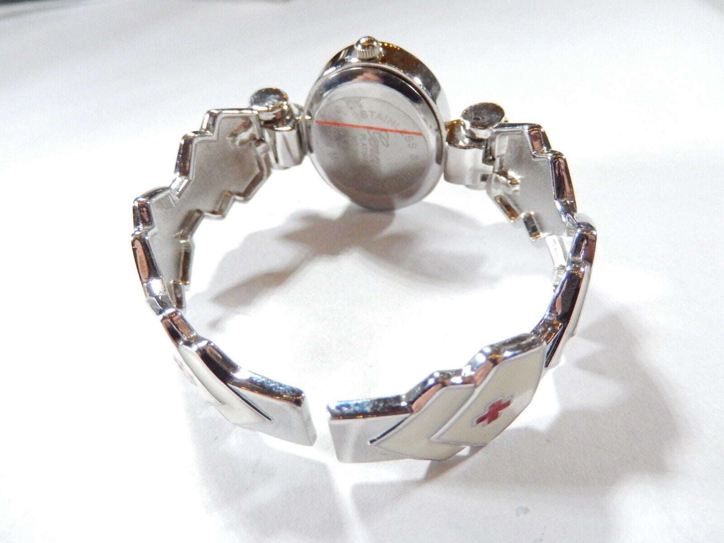 SILVER FINISH RED CROSS FOR NURSE WOMEN'S BANGLE CUFF  FASHION CASUAL WATCH