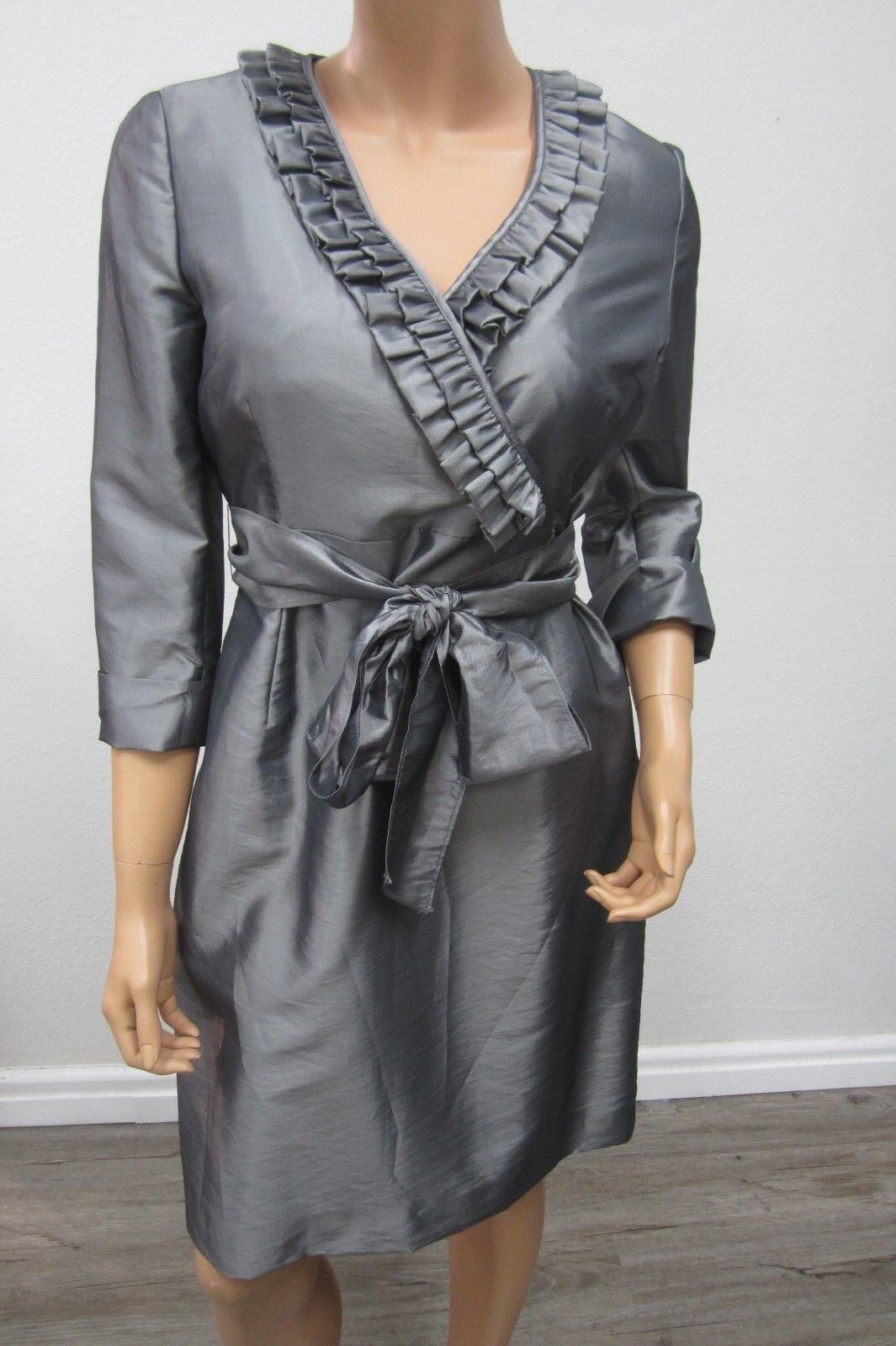 NWT Alex Marie Wanda Slate Gray Satin Shantung Ruffled Social Dress Size 6P