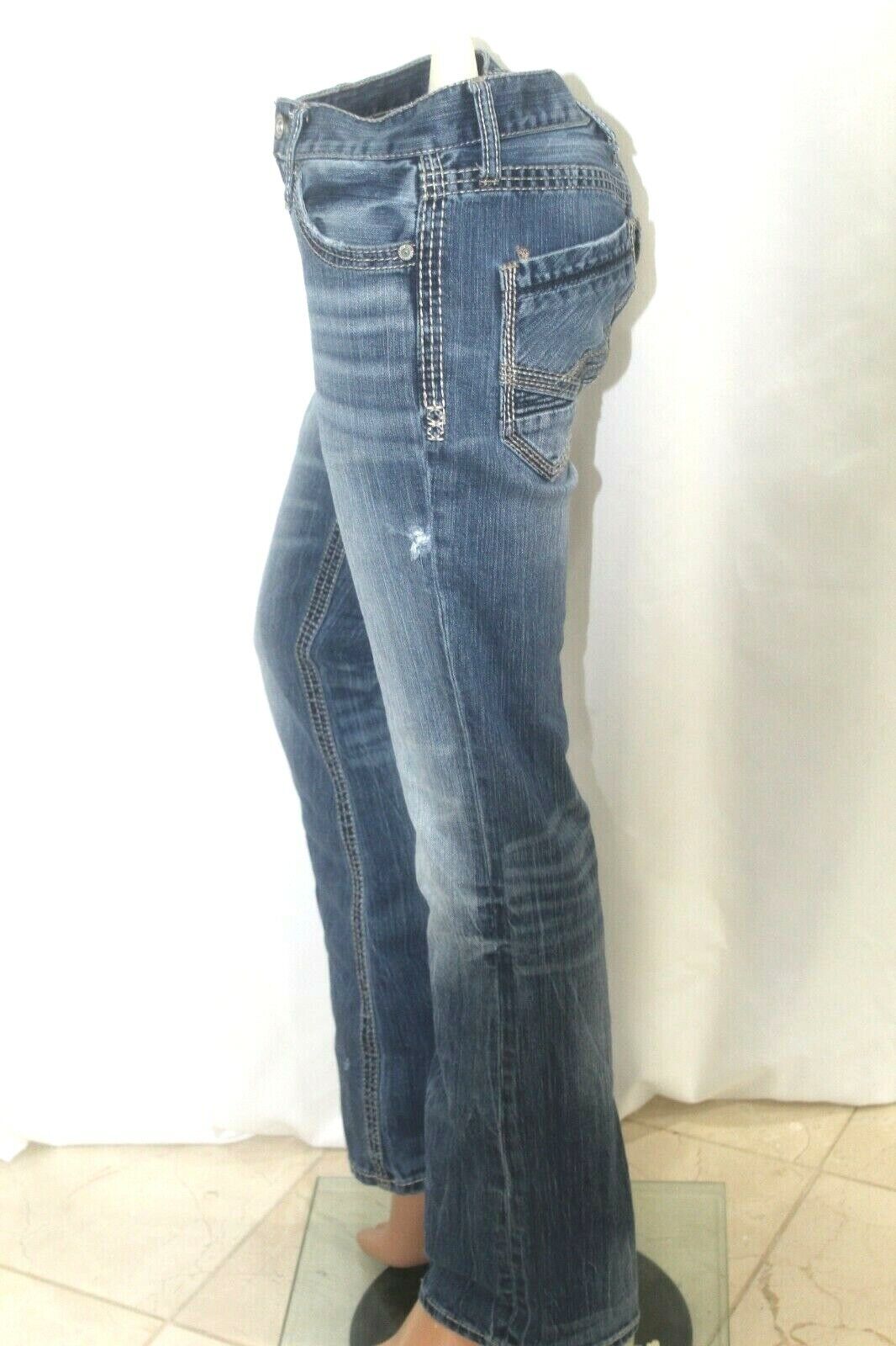 BKE Fulton Womens Jeans Size 27L Bootleg Med Blue Wash Distressed