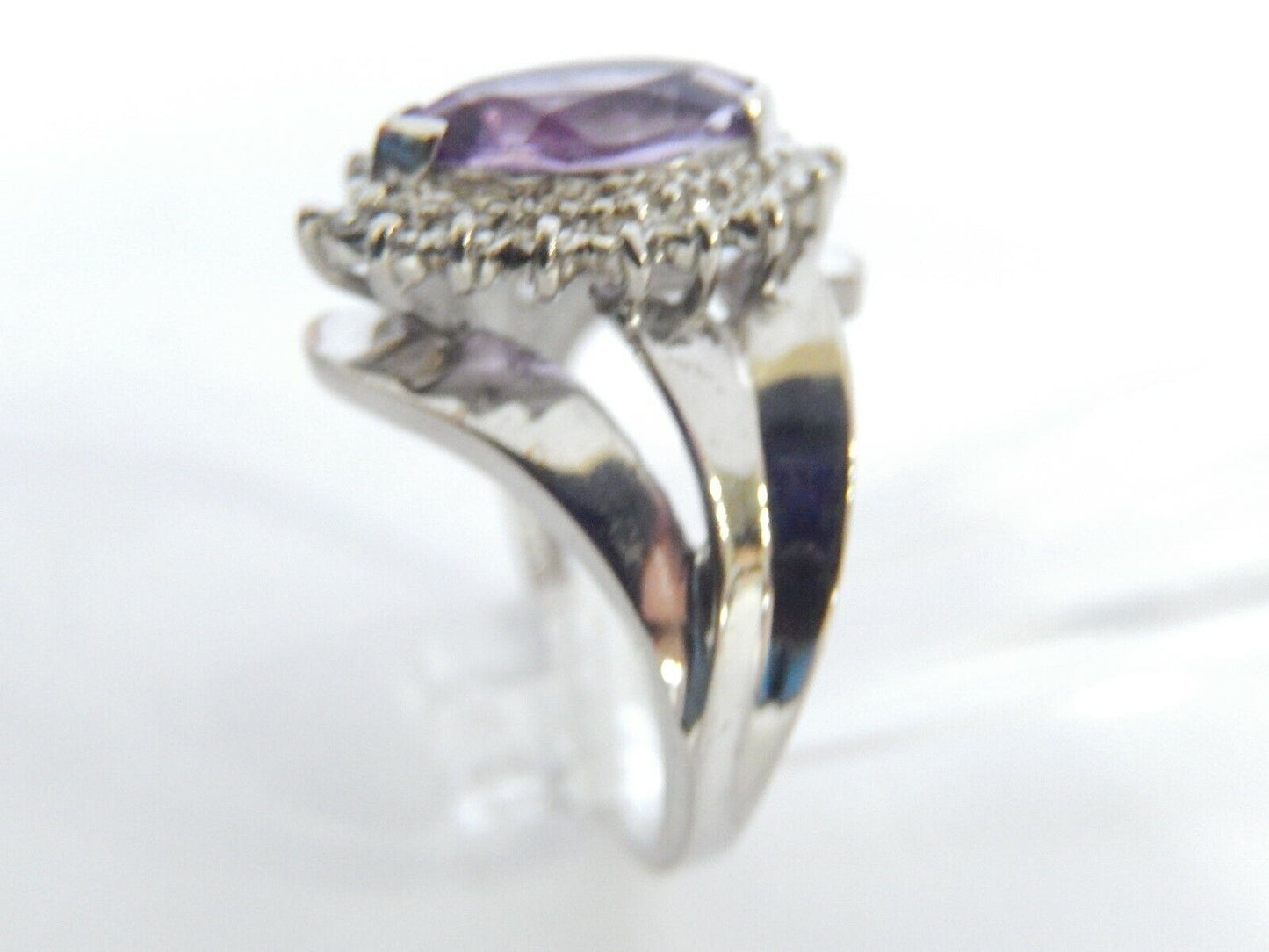 HALO 10k White Gold Amethyst and Diamond Ring Sz 7.5