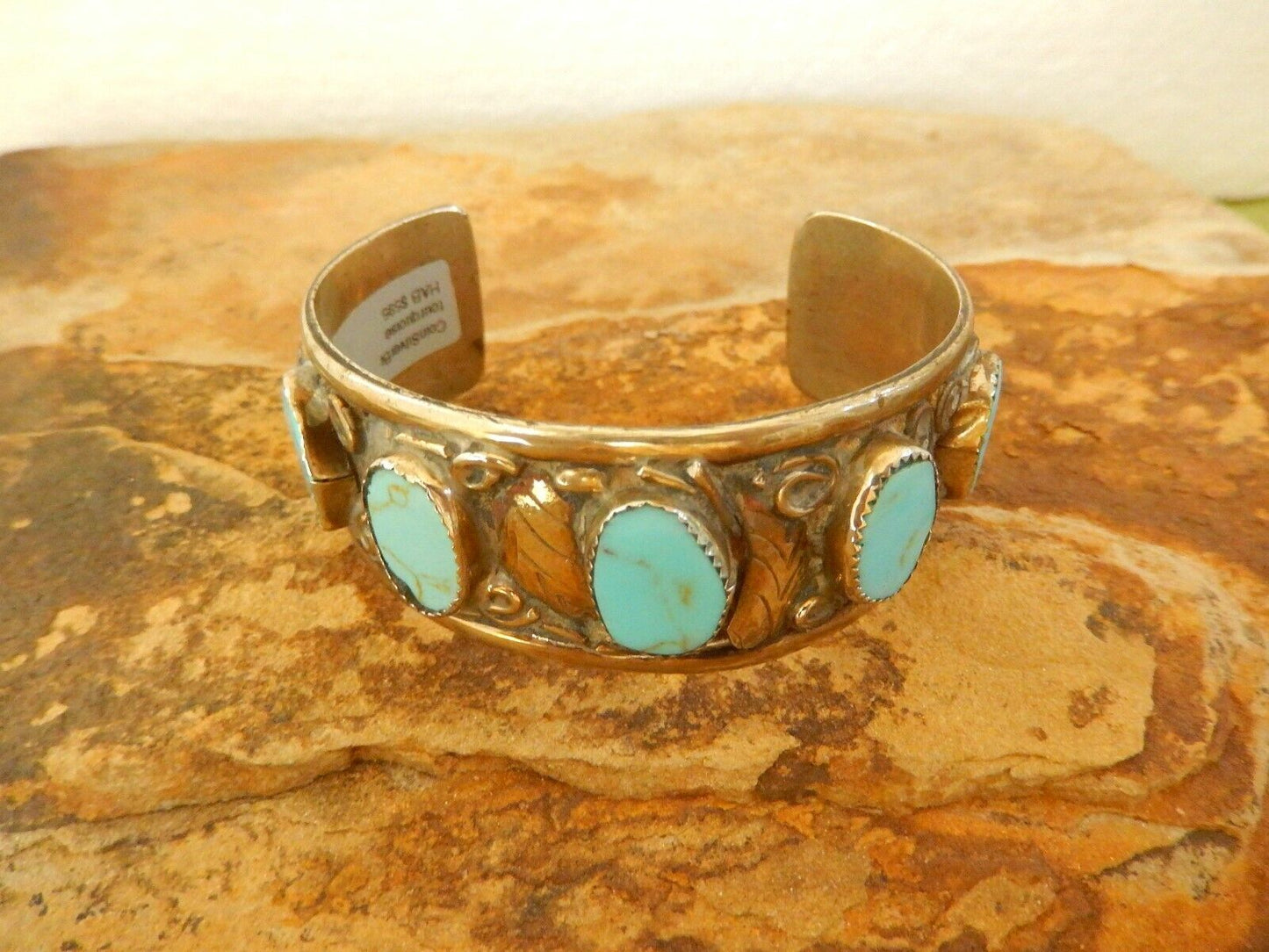 Vintage  South West Turquoise Wide Coin Silver Cuff Bangle 40.23gms