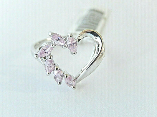 *NWT* 10K White Gold 1/3CT Marquise Cut Pink Tourmaline Heart Shape Ring Sz 7.5