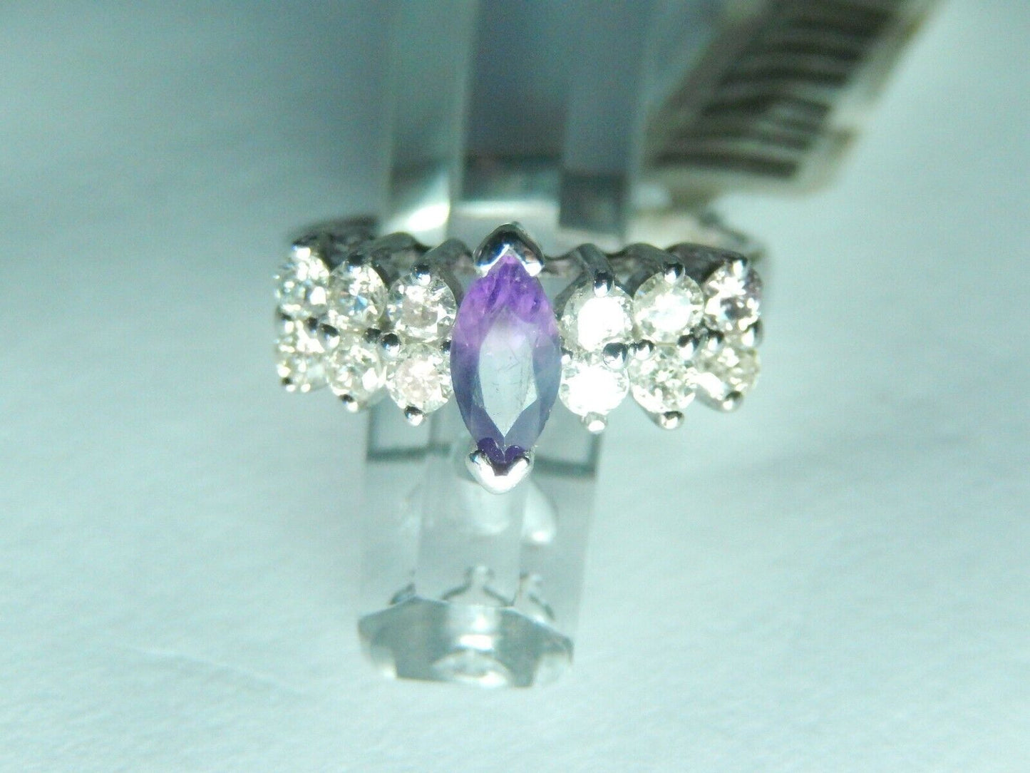 *VINTAGE* 14k White Gold 1/3ct Natural Amethyst & 1/2ct Natural VS Diamonds Sz 6