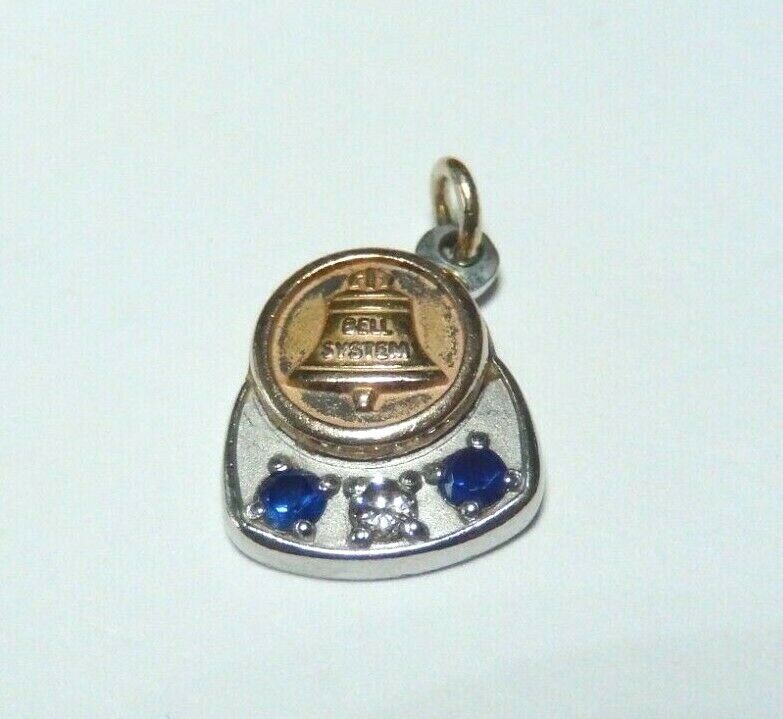 *VINTAGE* 10k White Gold Sapphire & Diamond Bell Telephone  Pendant  / Charm