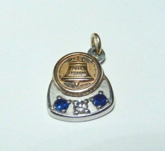 *VINTAGE* 10k White Gold Sapphire & Diamond Bell Telephone  Pendant  / Charm