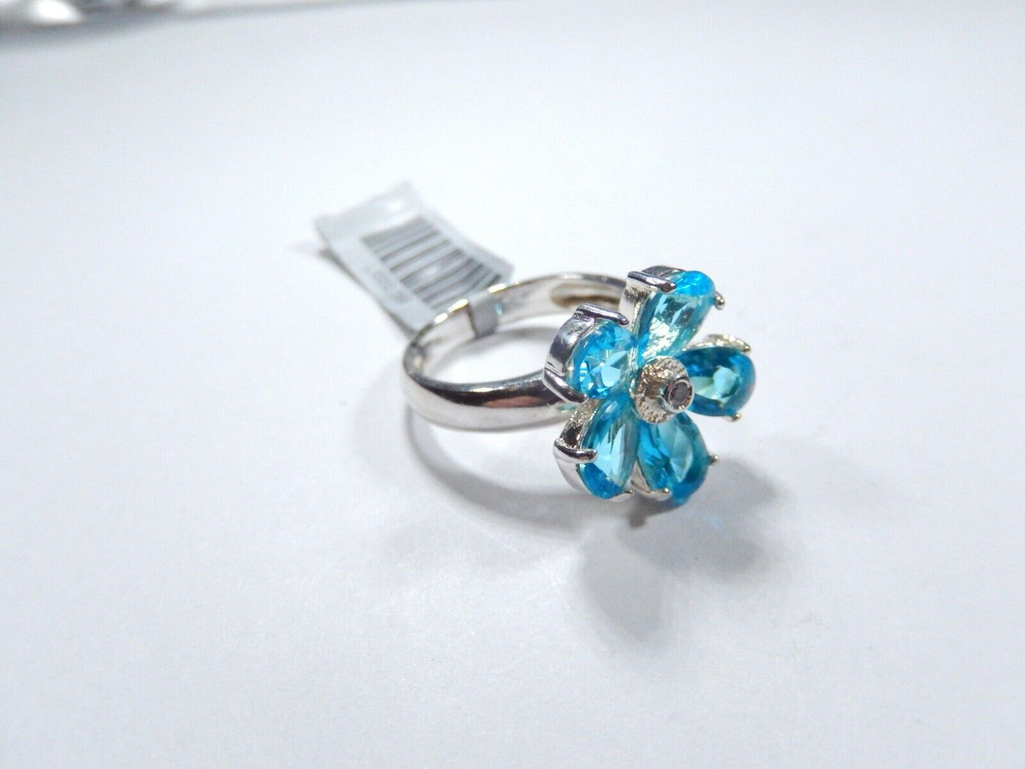 *VINTAGE* 925 Sterling Silver Flower Cluster London Blue Topaz Ring Size 7