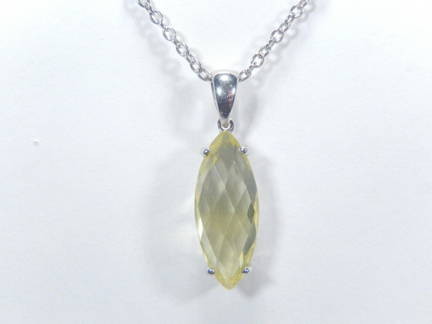 Natural Lemon Quartz Marquise Checkerboard Cut 925 Sterling Pendant w/18" chain