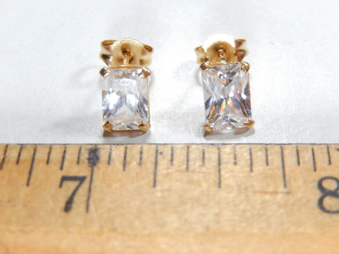 14k Solid Yellow Gold Brilliant Emerald Cut CZ Earrings 7mm x 5mm