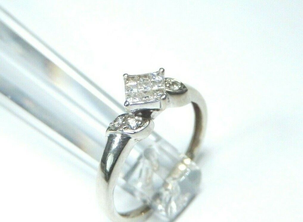 *VINTAGE* 14K White Gold  Princess Cut Diamond Wedding Engagement Ring Size 6.5