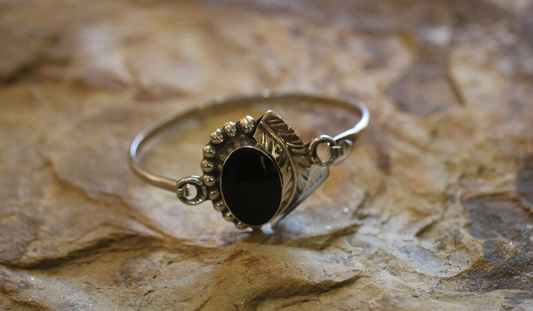 *VINTAGE*  Taxco Mexico Sterling 925 Silver Black Onyx  Bracelet