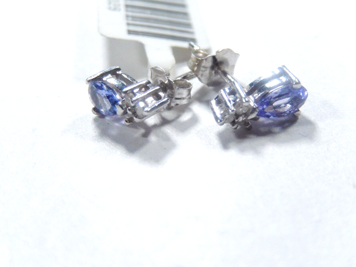*VINTAGE*  10k White Gold Pear Shape Tanzanite and Round Diamond Stud Earrings