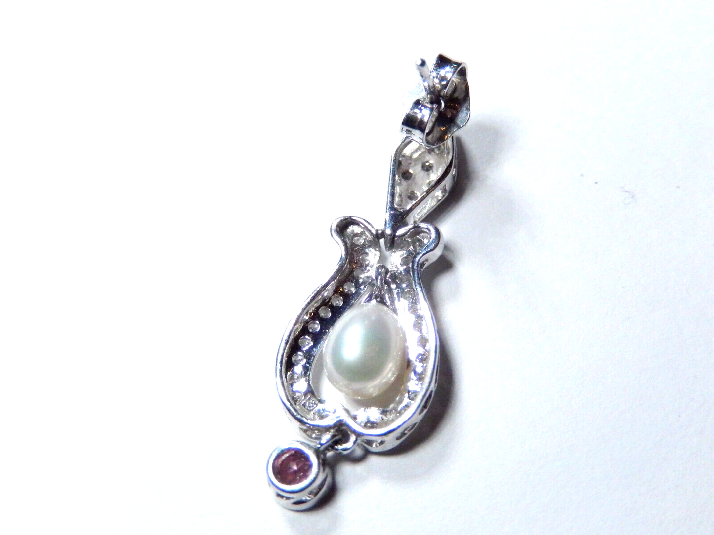 Beautiful 14K White Gold Pearl & Amethyst & .50 CT  Diamond Drop/Dangle Earrings