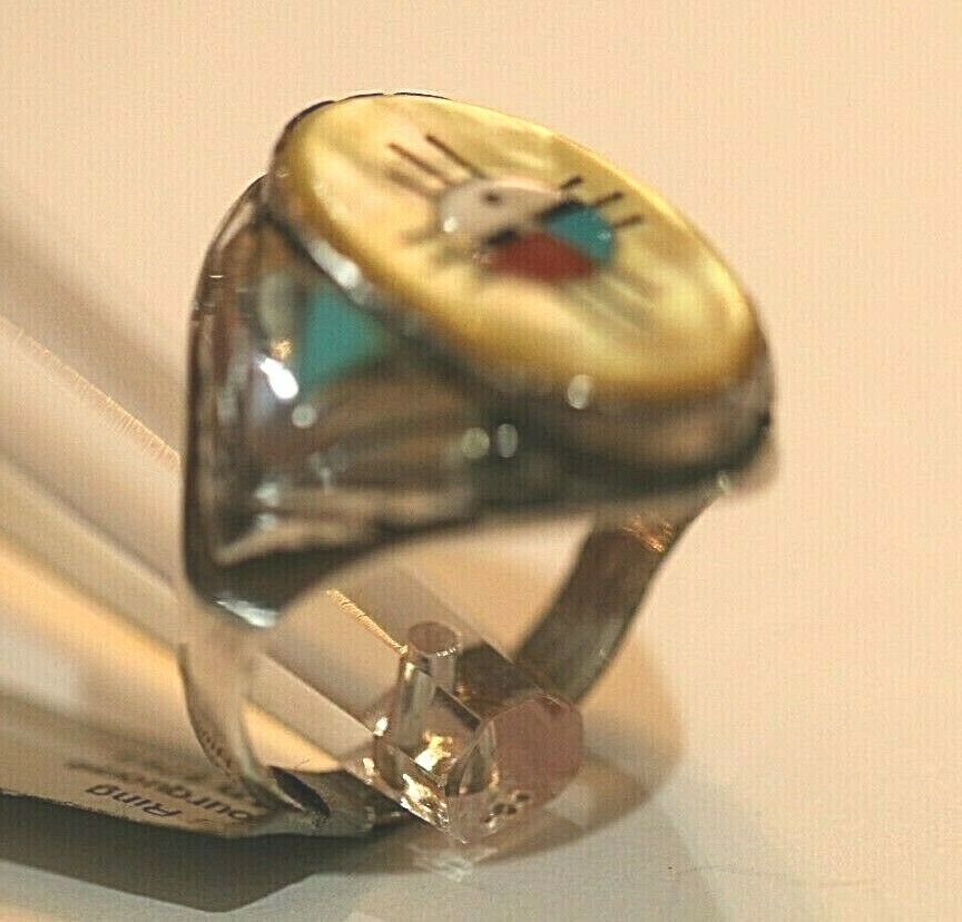 LG MEN'S ZUNI MOTHER OF PEARL INLAY STERLING SILVER MULTI STONE RING SZ 12.75