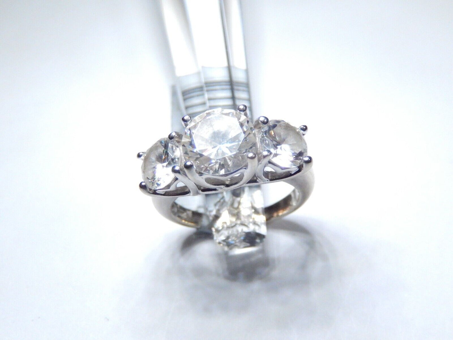 *VINTAGE*  14K White Gold Three Stone 3.50 CT Round Cut CZ Engagement Ring Sz 5