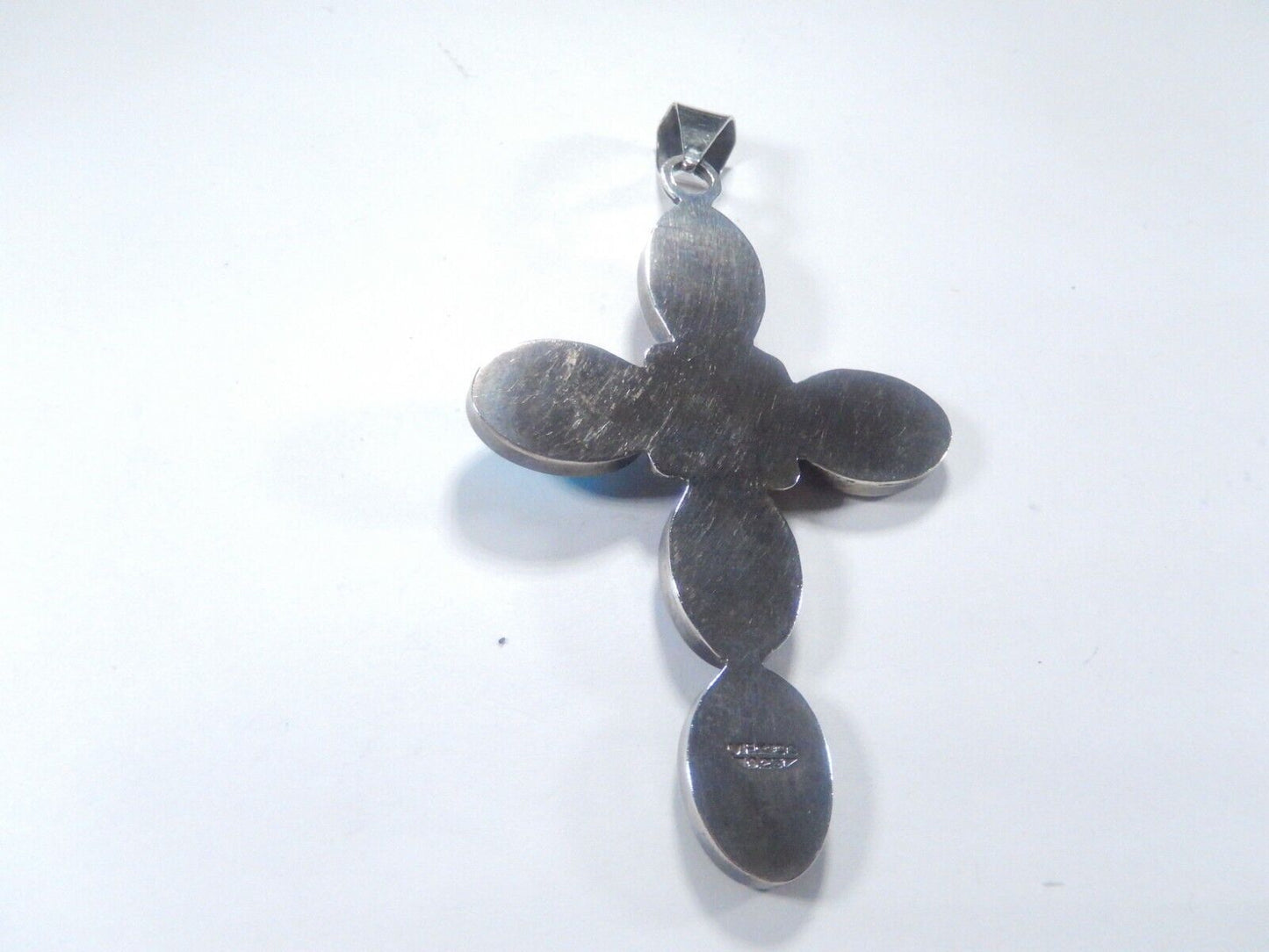 *VINBTAGE*  Large Sterling Taxco Mexico Multi Gemstone Cross Pendant 4" Tall