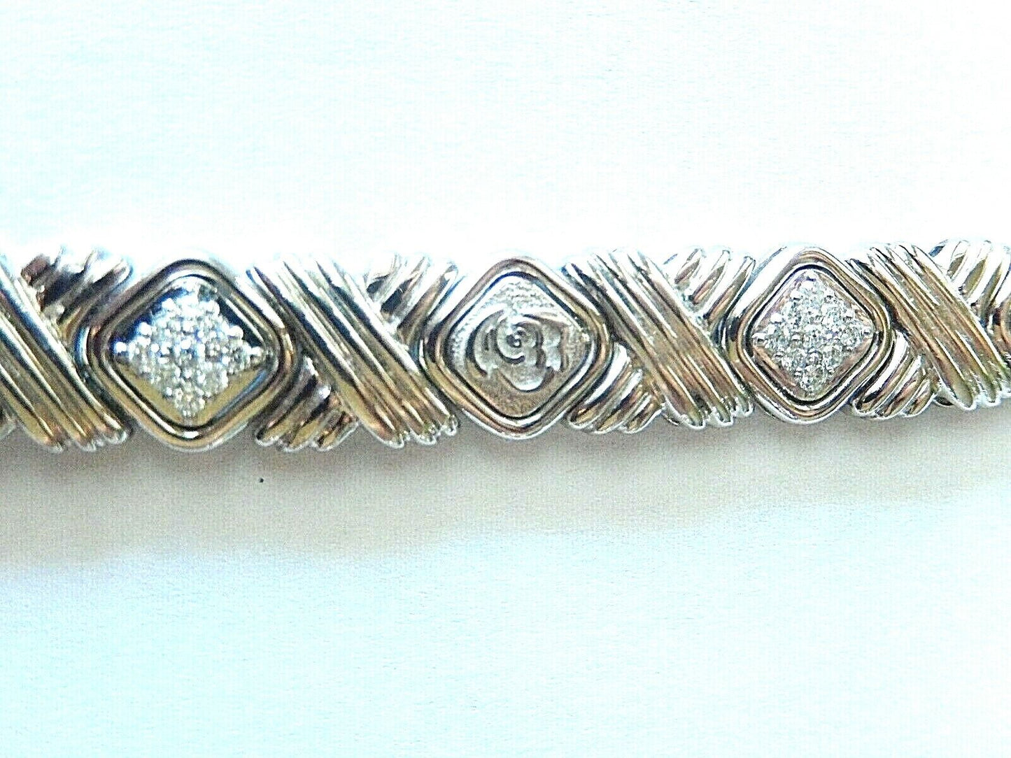 Stunning 10k Solid White Gold WIDE Heavy Diamond Bracelet ~ 8" ~ 34.77 Grams