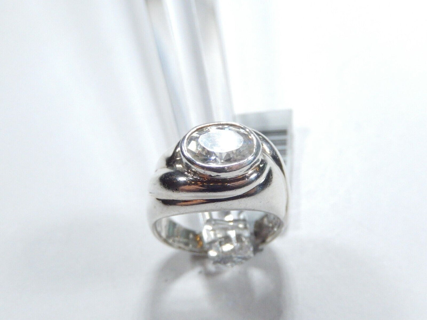 *VINTAGE*  Sterling Silver 2.00 CT Oval CZ  Dome  Gemstone Ring Size 7