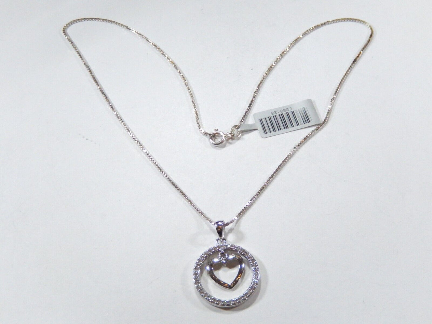 ~VINTAGE~ Sterling Silver CZ Circle of Love Pendant With Heart Dangle - 16"chain