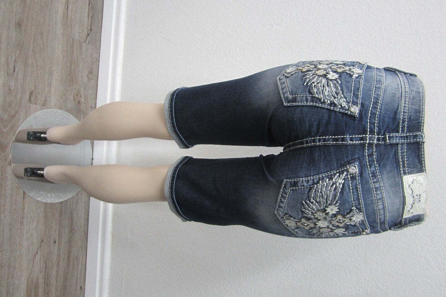 NWT Miss Me Bermuda Shorts Crystal Cross Wing Pockets Style M3106M Size 30 x 12"