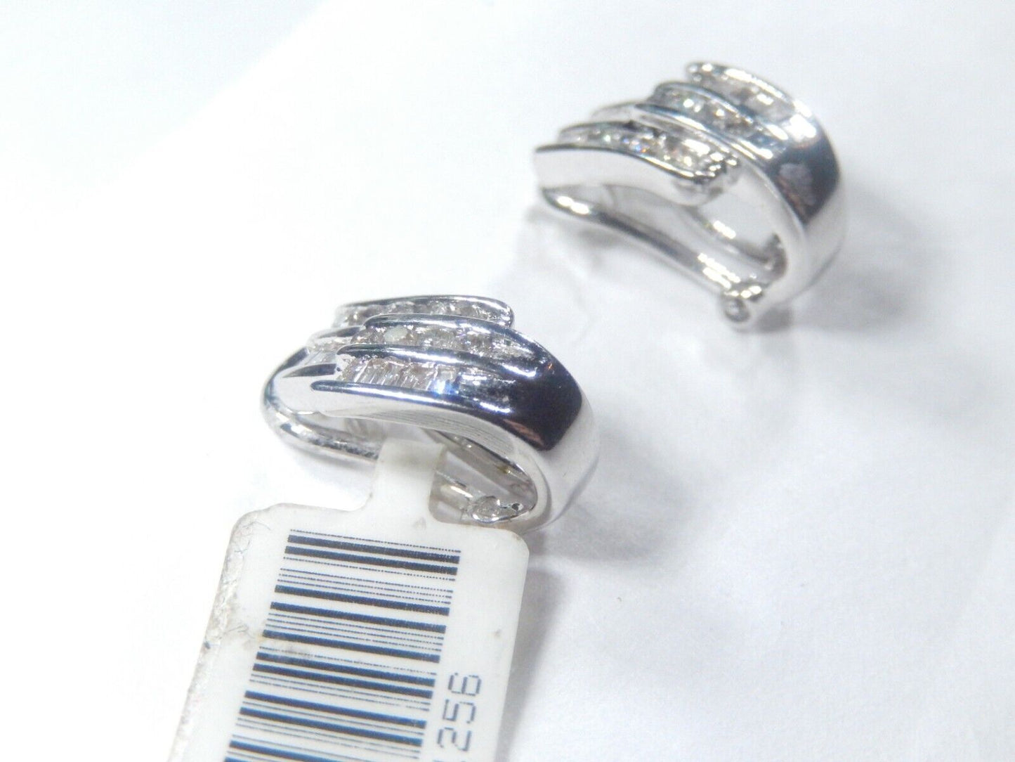 14K White Gold .33CT Round & Baguette Natural Diamond Hoop Leverback Earrings