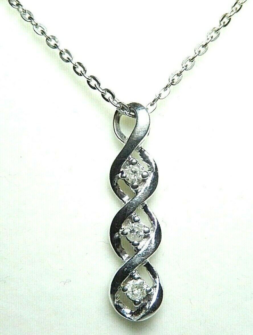 *NWT* 10K WG .15 CT Three Diamond Necklace Past Present Future With 18" Chain