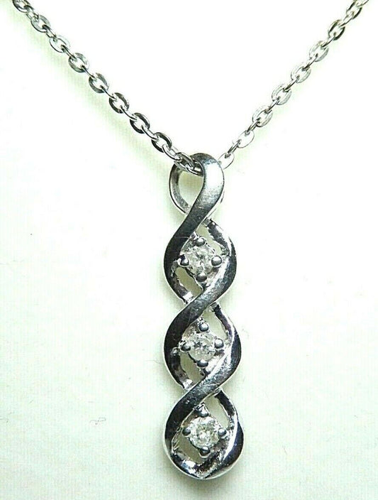 *NWT* 10K WG .15 CT Three Diamond Necklace Past Present Future With 18" Chain