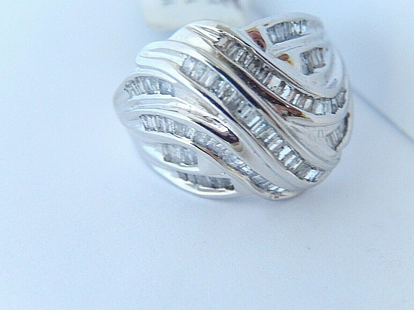 Women's 10K White Gold 1.00 CT Baguette/Round DOME Design Diamond Ring Size 7