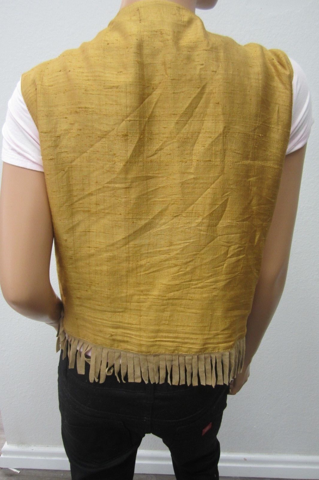 RARE *Vintage* Other Destination Southwest Beaded Silk Leather Vest Women's Sz L