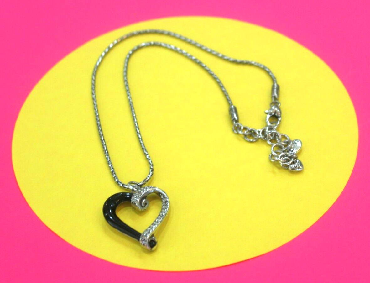 BRIGHTON  Black Enamel & Crystal Heart Necklace