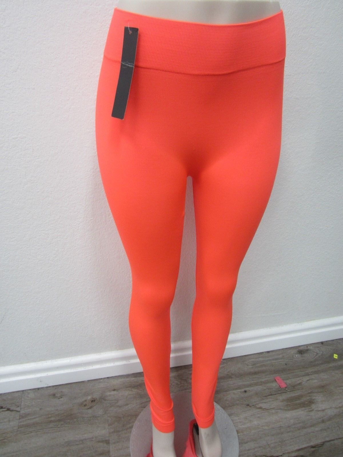 NWT New Mix Leggings Women One Size Orange Stretch Yoga Elastic 32" Length