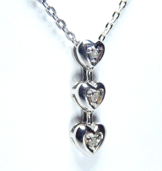 10k White Gold Diamond Heart Three Stone Love Pendant w/18" Chain