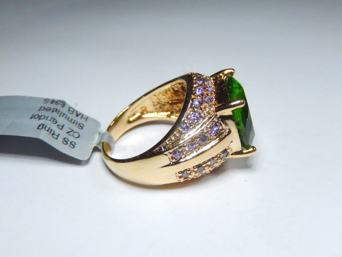 STUNNING LADIES  18K VERMEIL  STERLING PERIDOT & AMETHYST LAB  DOME RING SZ 7