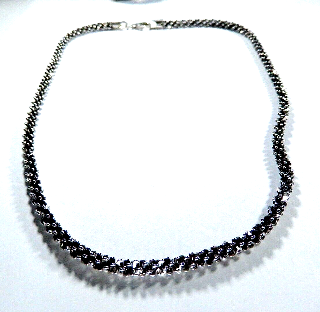 *VINTAGE* ITALY  Sterling Silver & Black Oxidized 4.5mm Fancy Round Neckchain