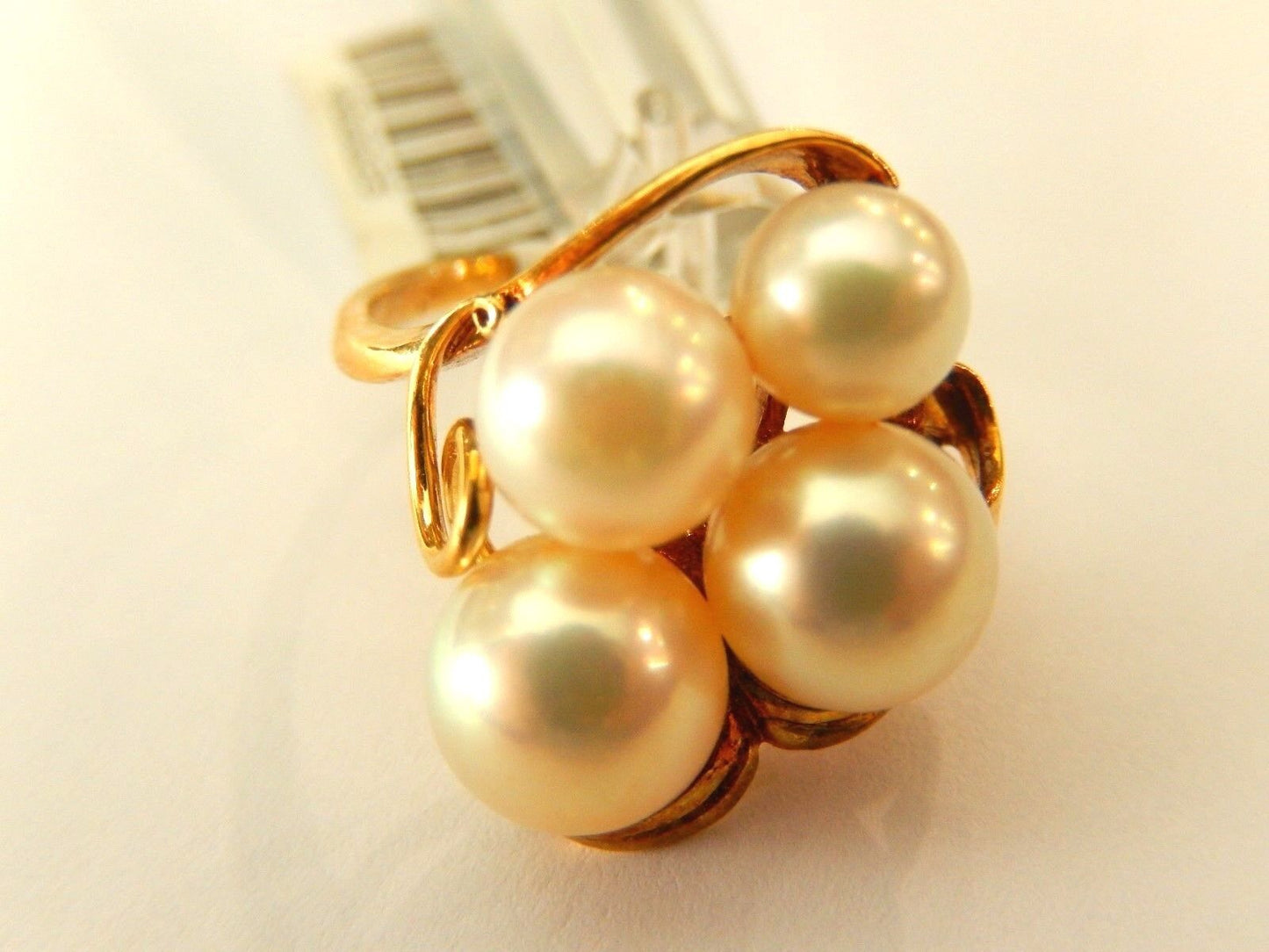 14k Yellow Gold Four Pearl AAA Quality Cluster Ring Size 6 3/4