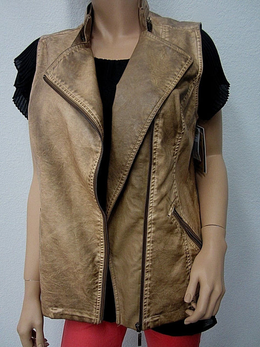 NWT Indigo Saints Women's Vegan Leather Tobacco Color Zipper Front Vest Size L