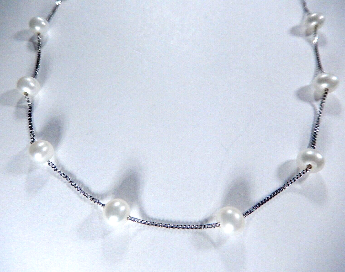 Mikimoto 14k White Gold Chain Stationary Pearl Necklace 16.25" Length