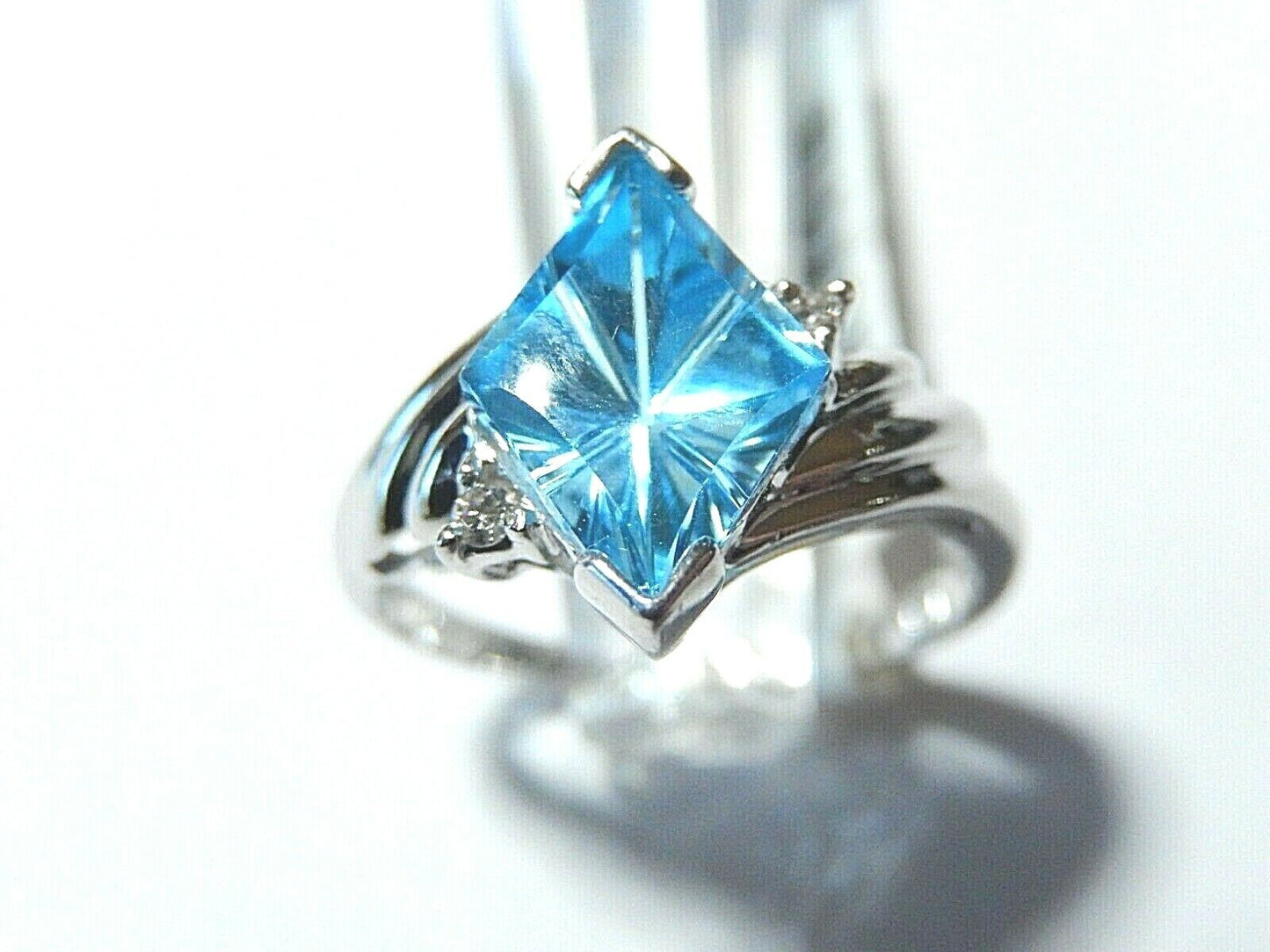 *NWT*  10K WHITE GOLD 7.00 CT MARQUISE FANCY CUT NATURAL BLUE TOPAZ RING SIZE 7