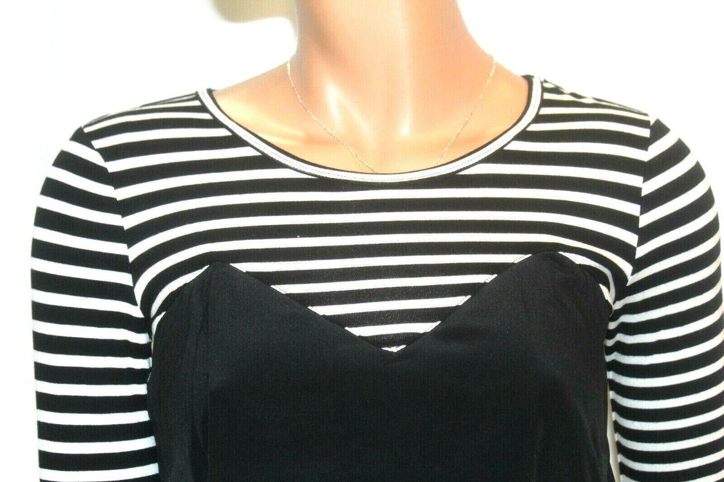 *NWT* $158. BCBG MAXAZRIA Women 3/4 Sleeve Stretch Top Blouse Black/White Sz XS