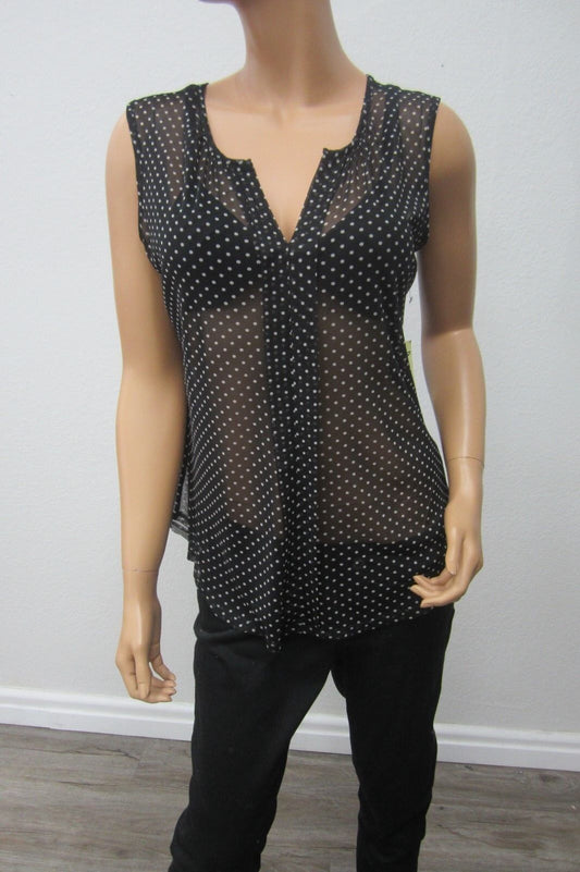 *NWT*  PerSeption Concept Black/White Poka Dot Chiffon  Top Blouse Size Med