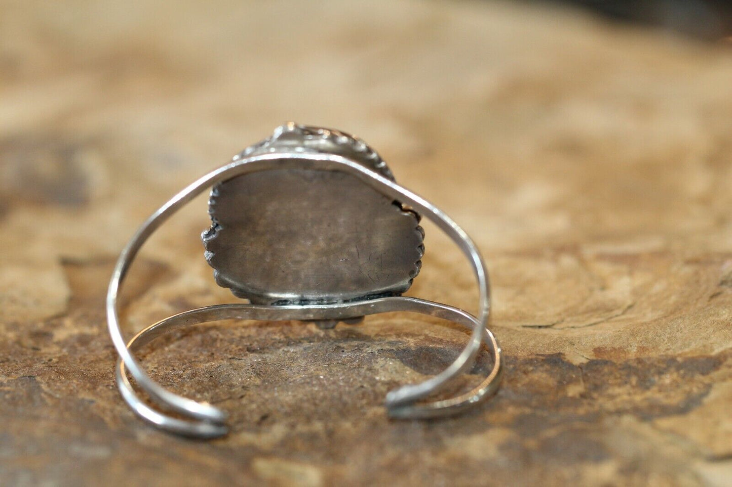 *VINTAGE*  Sterling Silver Navajo LARGE Turquoise Leaf Cuff Bangle Bracelet