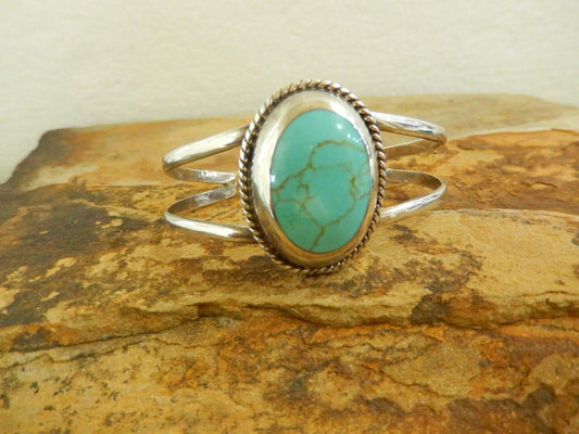 Vintage Large Mexico Sterling Silver .925 & Turquoise Bracelet Cuff 26.74gms