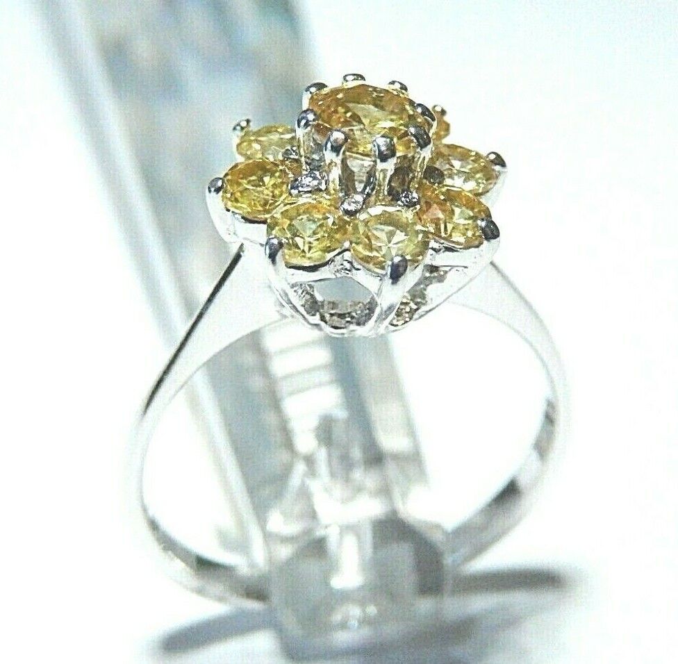*NWT* 14k White Gold .75CT Natural Citrine Women's Cluster Ring Size 6.5