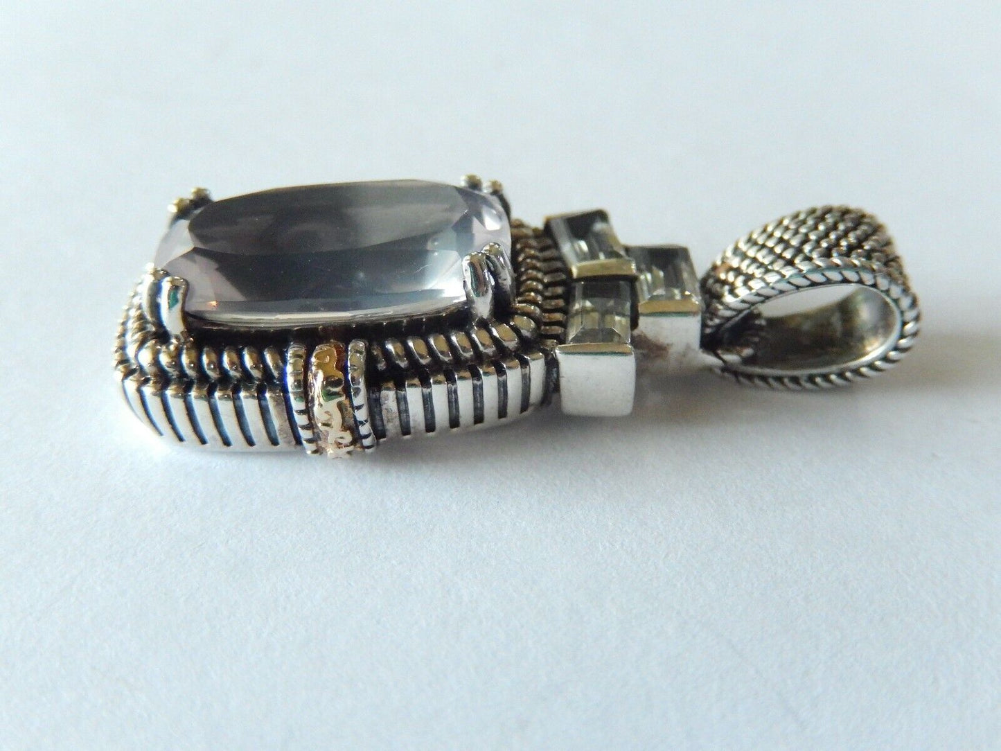 *VINTAGE* Designer Women's Sterling Silver&14K Gold Accent Amethyst Pendant
