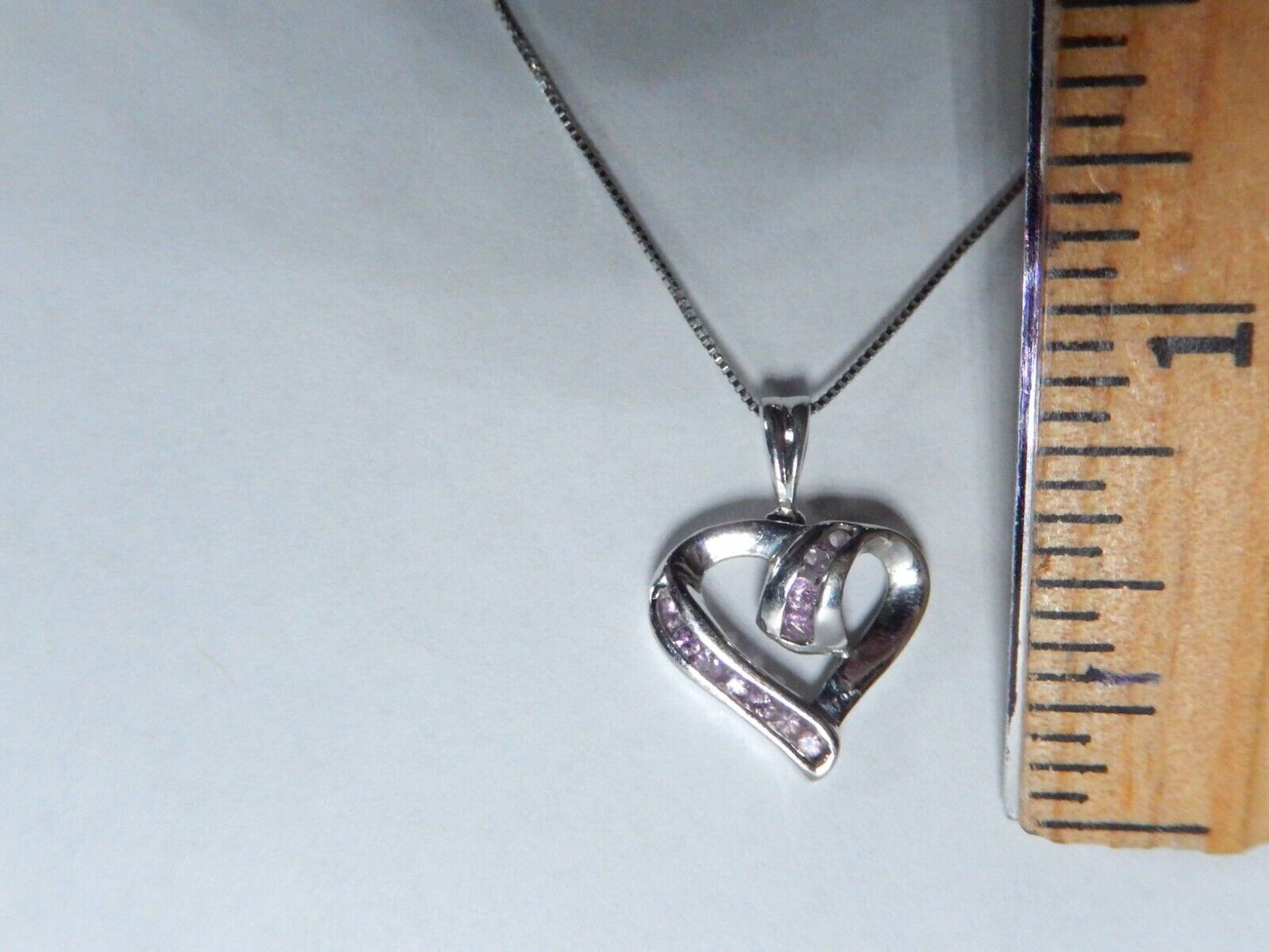 10k White Gold Round Cut Purple Amethyst  Heart Pendant w/10k Chain 18"