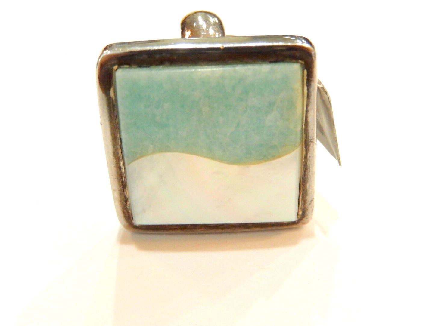 *VINTAGE*  OCEAN STYLE STERLING SILVER  MOTHER OF PEARL RING ADJUSTABLE 8-11