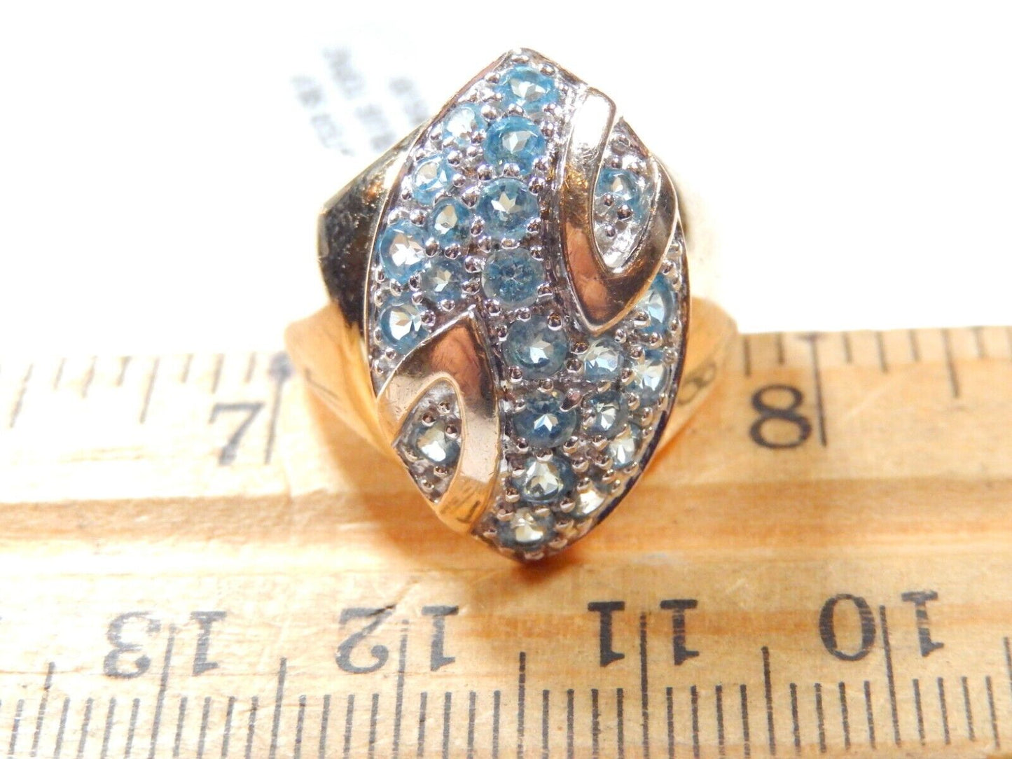 *STATEMENT RING* Sterling Silver 925 Gold Vermeil Blue Topaz Cluster Ring Size 7