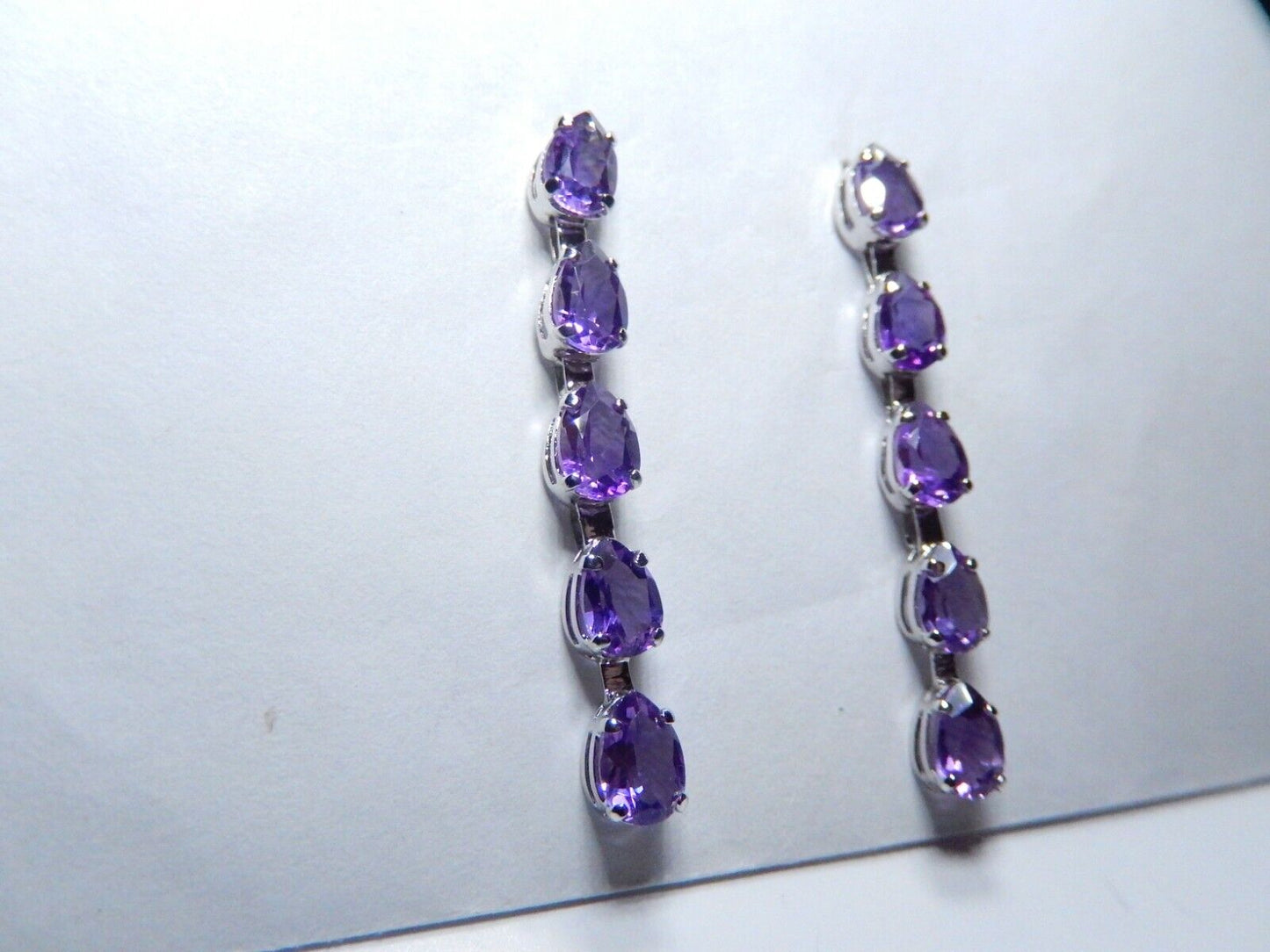 BEAUTIFUL 14K White Gold 1.5" Amethyst 3.33 CT Drop Dangle Earrings Stunning!!