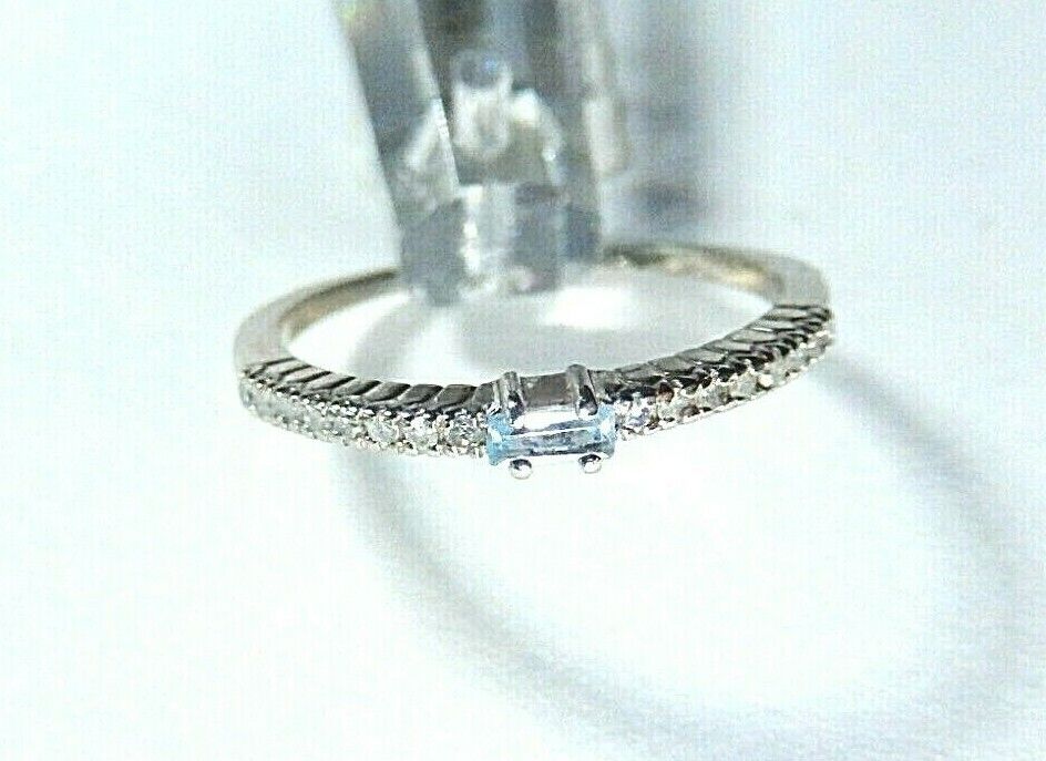 *VINTAGE*  Emerald-Cut Blue Topaz & Diamond Ring in 10K White Gold Size 6.25